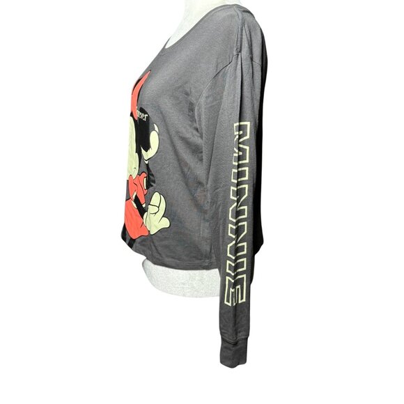 NEW Disney Minnie Mouse Graphic Tee Womens M Grey Asphalt Sleeve Spellout Shirt - Picture 6 of 9